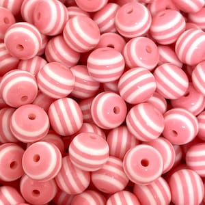 8mm Pastel Pink Striped Beads for Jewelry Making, Pink and White Striped Beads for Necklace, Easter Beads, Valentine's Day Beads