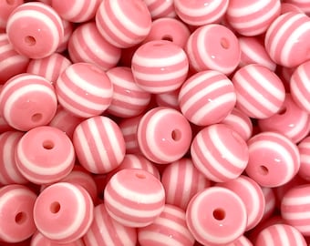 8mm Pastel Pink Striped Beads for Jewelry Making, Pink and White Striped Beads for Necklace, Easter Beads, Valentine's Day Beads