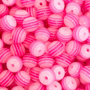 8mm Bubblegum Striped Bead, Striped Plastic Beads, Cute Beads for Bracelet, Bright Pink Beads with Stripes, Hot Pink Beads image 2