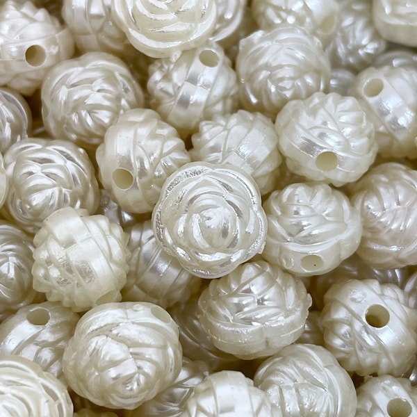 Cream Colored Rose Bud Beads, Charm, Flower Beads, Pearl Style A/B Beads for Bracelet, Necklace