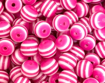 Magenta Striped Beads, Pink and White Striped Beads for Jewelry Making, Candy Beads, Stripe Charm, Valentine's Day Beads