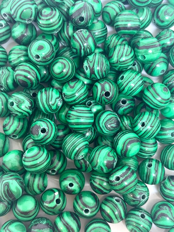 8mm Striped Green and Black Swirl Malachite Beads Green Stone