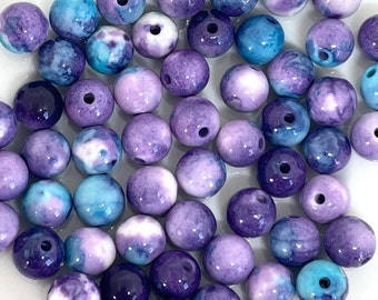 6mm Purple, Blue and White Stone Beads, Natural Stone Dark Purple Rain Jasper Beads, Gemstone Beads, Unique Beads for Jewelry Making, Prayer