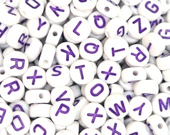 Purple Alphabet Letter Coin Beads, Name Jewelry