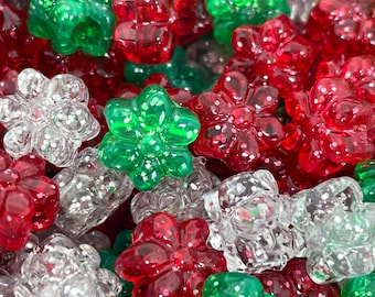 Glitter Christmas Beads, Christmas Flower Beads for Garland, Christmas Jewelry, Holiday Necklace, Bracelet