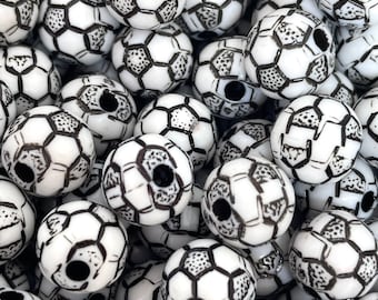 10mm Soccer Ball Beads, Soccer Beads, Soccer Charms, Sports Beads, Sports Pendants for Jewelry Making, for Lanyard, for Bracelet