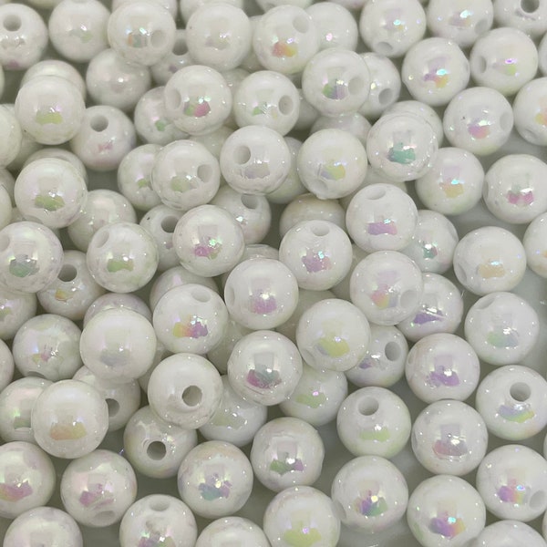 White Iridescent Acrylic Beads for Jewelry Making, Bracelet, Necklace, Mermaid Beads, Jewelry