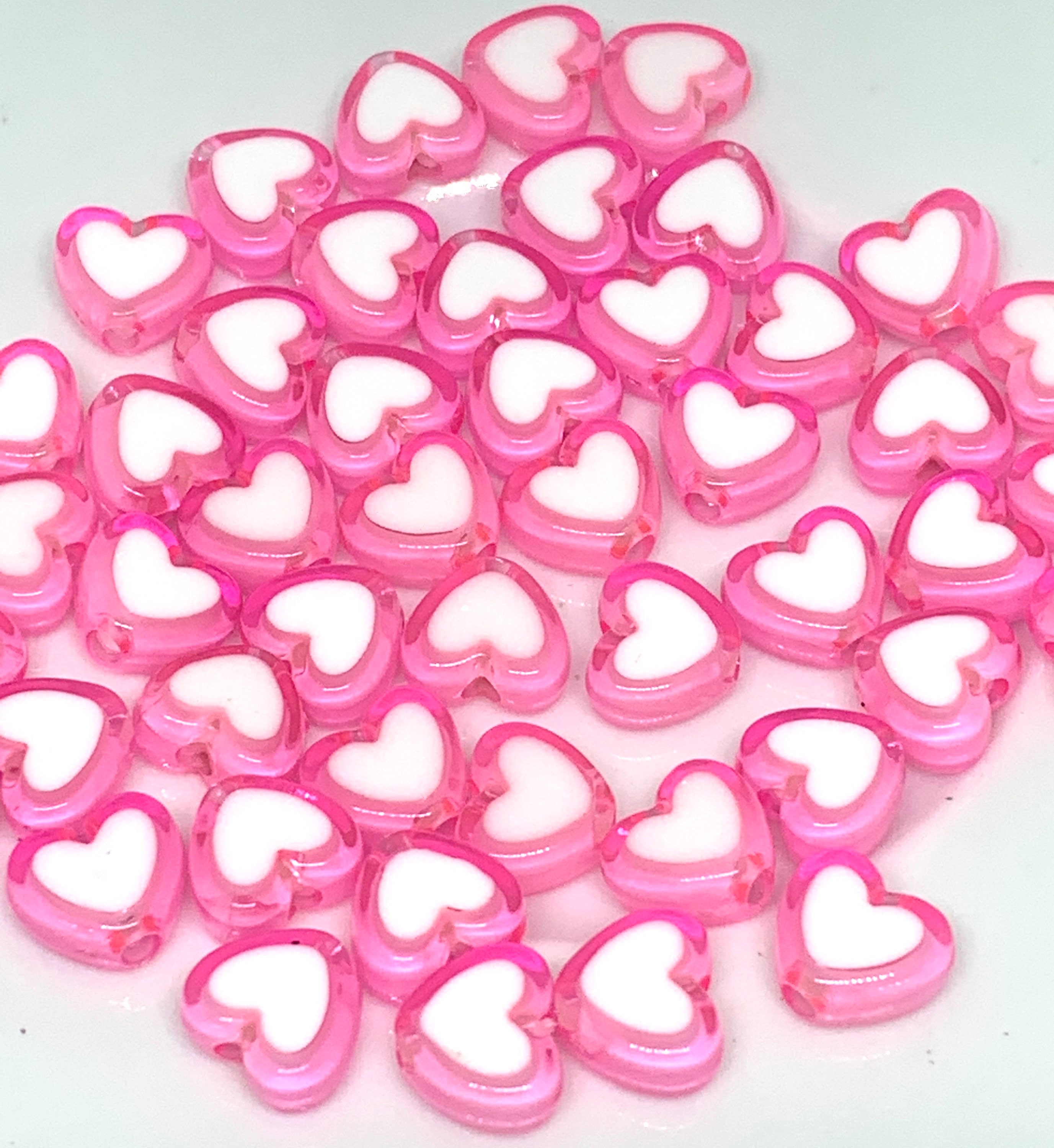 FASHEWELRY 100Pcs Clear Acrylic Heart Letter Beads 10.5x11.5x4.5mm Mixed  Alphabet AZ Spacer Beads for DIY Necklace Bracelet Jewelry Making (Pink)