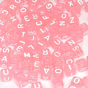 Letter Beads - 7mm White Bead with Pink Text Round Alphabet Acrylic or –  Delish Beads