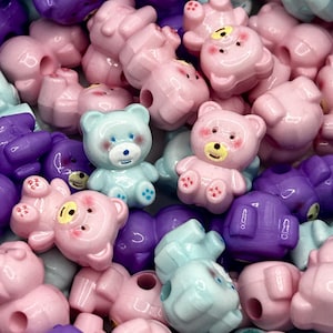 Cute Teddy Bear Bead Mix, Pink, Purple, Blue Craft Supplies