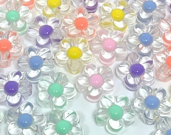 Perles transparentes 13 mm, Perles de fleurs translucides, Perles pastel pour bijoux, Collier de perles pastel, Ras de cou, Perles de bracelet