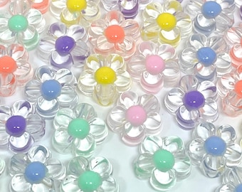 Perles transparentes 13 mm, Perles de fleurs translucides, Perles de marguerites pastel pour bijoux, Collier ras de cou, Perles de bracelet