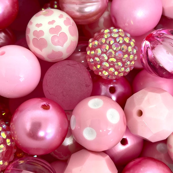 Pink Chunky Bead Assortment, Pink Themed Bead Set, Pink Bubblegum Beads for Necklace, 20mm Beads for Jewelry Making, Pink Bead Mix