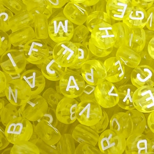 Bright Yellow Alphabet Beads, Yellow Letter Beads for Name Jewelry, Words, Initial Beads, ABC Beads, Alphabet Charm