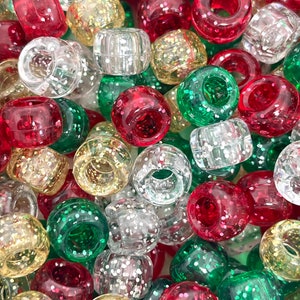 Christmas Sparkle Bead Mix for Jewelry Making, Christmas Beads for Garland, Christmas Pony Beads, Glitter Barrel Beads for the Holidays