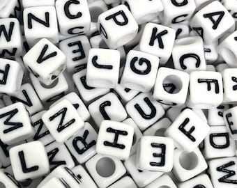 Black and White Cube Letter Beads Bracelet, Black and White Beads, Black and White Alphabet Beads, Cube Alphabet Beads for Jewelry Making