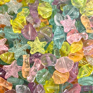 Translucent Pastel Mermaid Shell and Fish Bead Mix - Ideal for Ocean-Themed Jewelry Designs