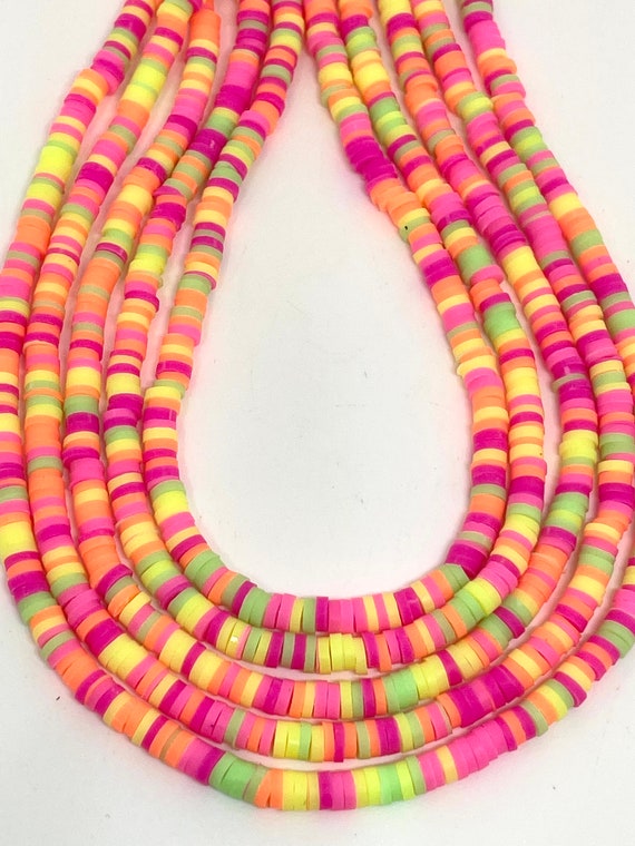 Mini Bright Neon Heishi Beads for Necklace, Jewelry Making, Bright