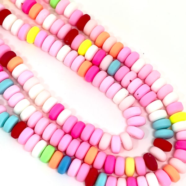 Baby Pink Candy Necklace Beads, Pink Heishi Beads for Jewelry Making, Polymer Clay Beads, 6mm