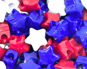 4th of July Red, White, Blue Pony Star Bead Mix - Ideal for Patriotic Bracelets & Necklaces