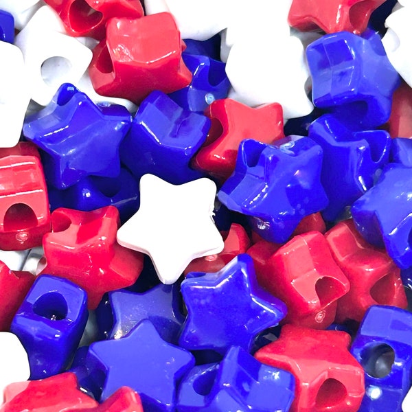 4th of July Red, White, Blue Pony Star Bead Mix - Ideal for Patriotic Bracelets & Necklaces