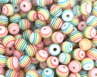 Translucent Rainbow Stripes, Striped Beads for Jewelry Making, Spacer Beads for Earrings, Necklace, Bracelet