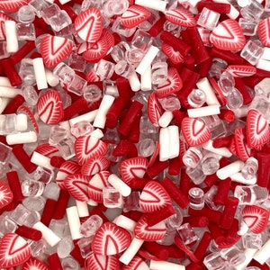 Strawberry Shortcake Fake Sprinkle Mix, Kawaii Faux Sprinkles for Nail Art, Slime, Decoden, Slime Toppings, Summer Confetti