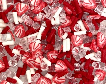 Strawberry Shortcake Fake Sprinkle Mix, Kawaii Faux Sprinkles for Nail Art, Slime, Decoden, Slime Toppings, Summer Confetti