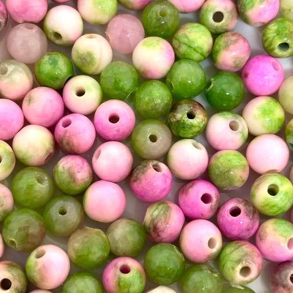 6mm Beautiful Pink and Green Persian Jade , Natural Stone Beads, Pink Beads, Flower Beads for Spring