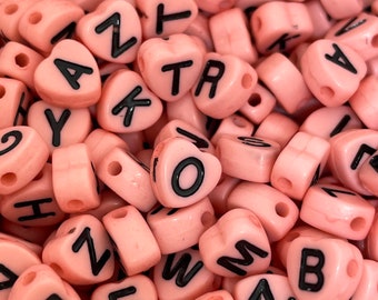 Pink Letter Beads, Heart Alphabet Beads, Name Beads for Custom Bracele
