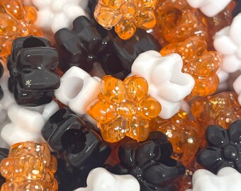Halloween Beads for Halloween Jewelry, Spooky Cute Beads for Bracelet, Flower Pony Beads, Glitter Beads, Gothic Beads, Creepy Beads, Orange
