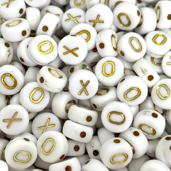 XOXO Gold and White Beads, Letter X Beads, Letter O Beads, Valentines Day Beads, Love Beads for Bracelet, XO Set