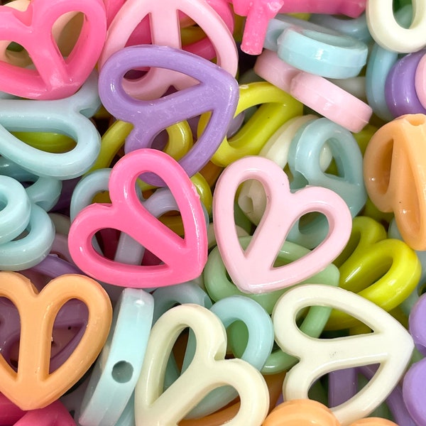 Kawaii Pastel Heart Beads, Peace Beads, Heart Pendant, Charm for Jewelry Making, Harajuku
