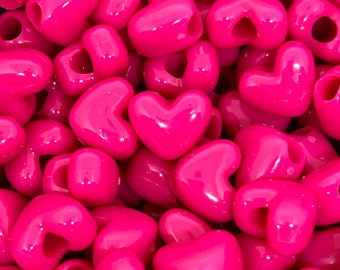 Bright Magenta Pink Heart Beads for Valentine' Day, Hot Pink Beads