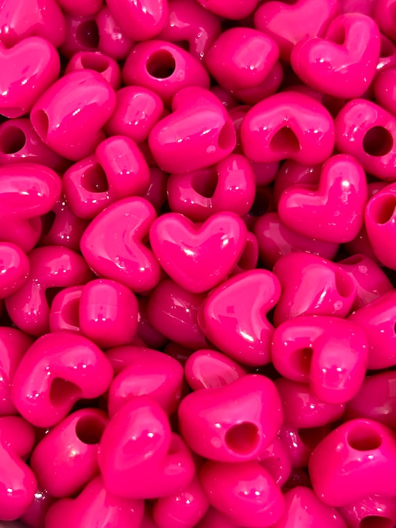 Pink Heart Pony Beads, Kandi Beads, Heart beads, Spacer Beads