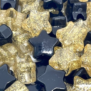 Glam Black and Gold Bead Mix, Star Necklace, Star Beads for Jewelry Making, Star Acrylic Bead Assortment, Bead Variety, Creepy Cute Beads