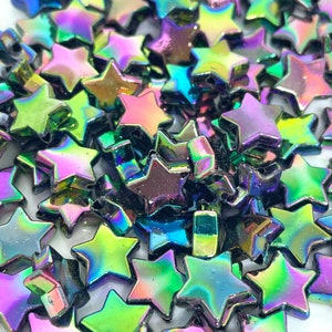 Black Iridescent Star Beads, Acrylic Beads, Cute Beads, 100pc  set