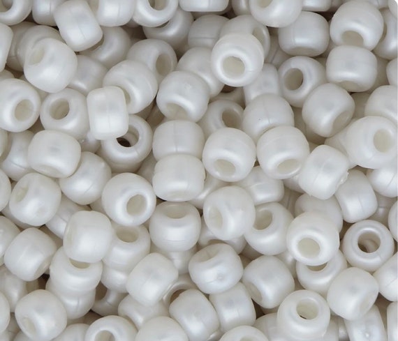 Pearl Kandi Beads, Pearl White Pony Beads, 9mm Barrel Beads for Bracelet,  Beads for Necklace, 9mm Beads, Bead Set 