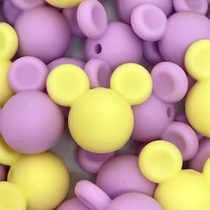 Lilac and Yellow Silicone Mouse Head Beads, Spring Colors, Disney Bounding