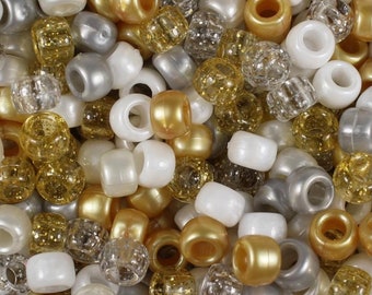 Glitter and Shimmer Gold, Silver Celebration Beads, Cute Kandi Beads, Special Beads, Pony Beads