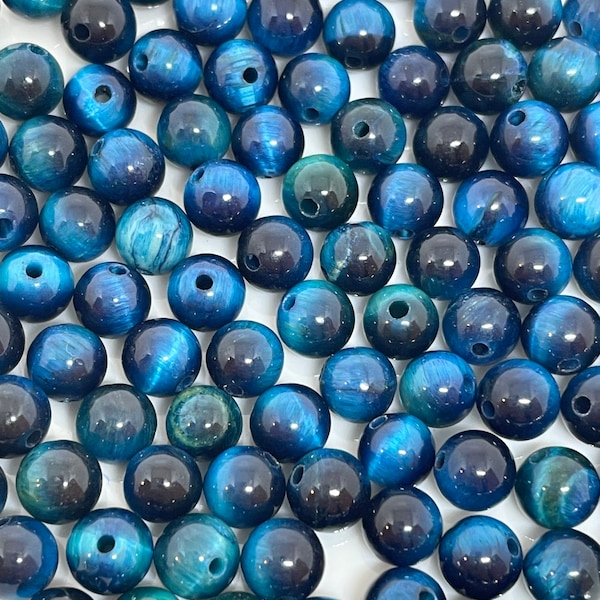 6mm Beautiful Blue Tiger Eye Beads for Jewelry Making, Natural Stone Beads for Necklace, Bracelet, Bright Blue Beads for Statement Jewelry