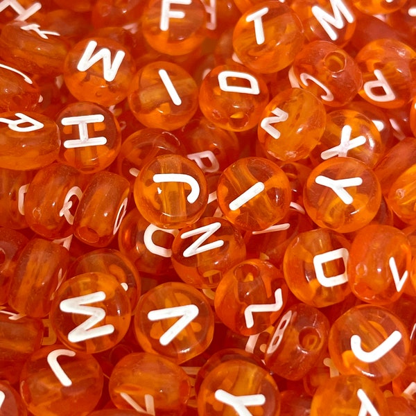 Orange Alphabet Beads for Jewelry Making, Name Jewelry, Orange Letter Beads, Halloween Beads, Orange Beads, Halloween Jewelry, Creepy