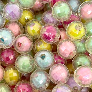 10mm Iridescent Pastel Faceted Round Beads, Kawaii Beads, Unique Beads for Bracelet