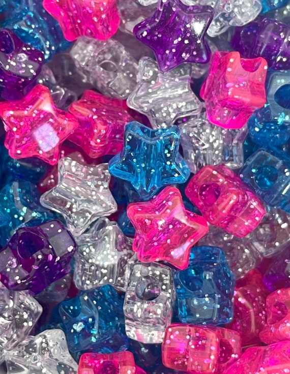 Cutie Glitter Star Beads for Kandi, Star Pony Beads for Jewelry Making,  Bulk Beads for Bracelet, Assorted Beads for Necklace, Plastic Beads