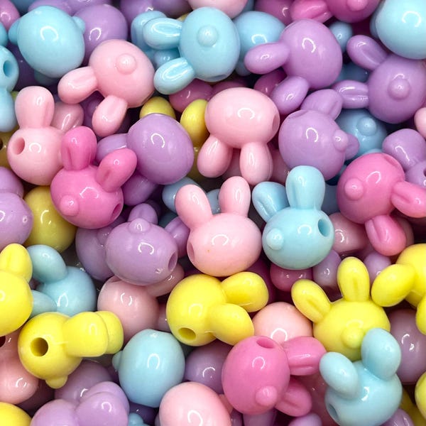 Cute Pastel Rabbit Head Bead Mix, Spring Craft Supplies
