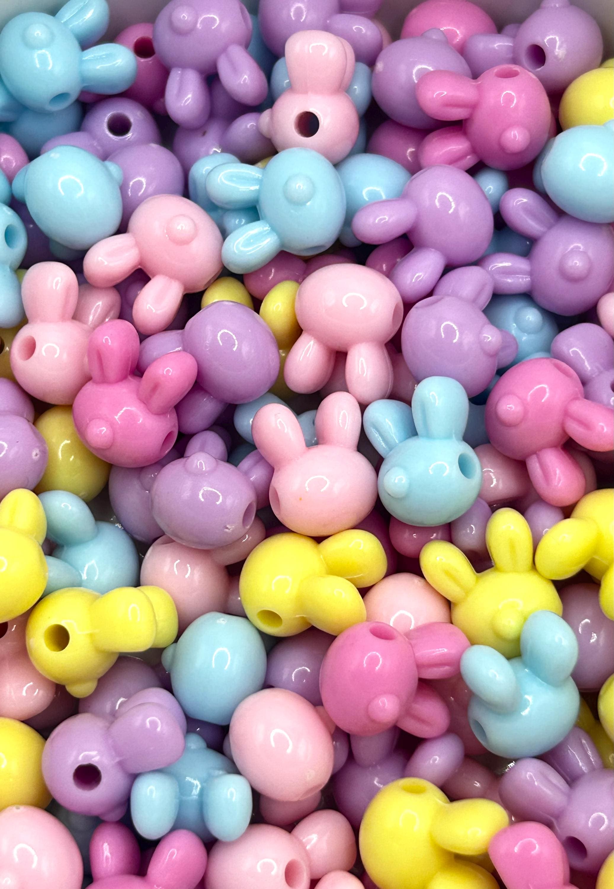 Mélange de perles mignonnes de tête de lapin pastel, fournitures de bricolage de printemps