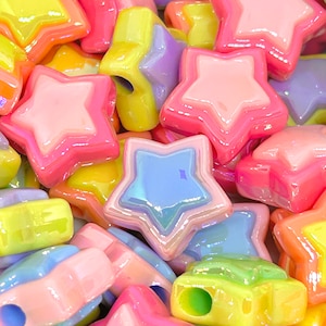 Chunky Iridescent AB Pastel Star Beads: Unique Dual-Toned Design