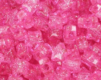 Pink Glitter Stars Pony Beads, Kandi Beads, Star beads, Spacer Beads, Cute Beads, Pink Beads, Kawaii Supplies