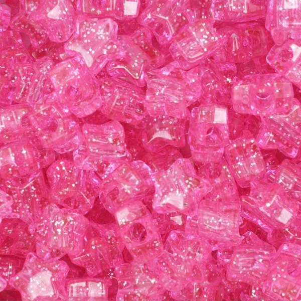 Pink Glitter Stars Pony Beads, Kandi Beads, Star beads, Spacer Beads, Cute Beads, Pink Beads, Kawaii Supplies
