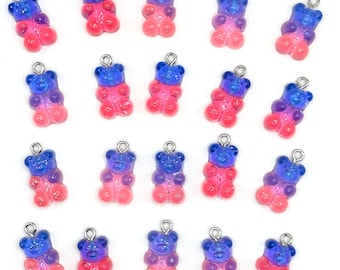 Frosted Berry Bears, Pink and Blue Gummy Bear Charms for Kawaii Jewelry Crafts